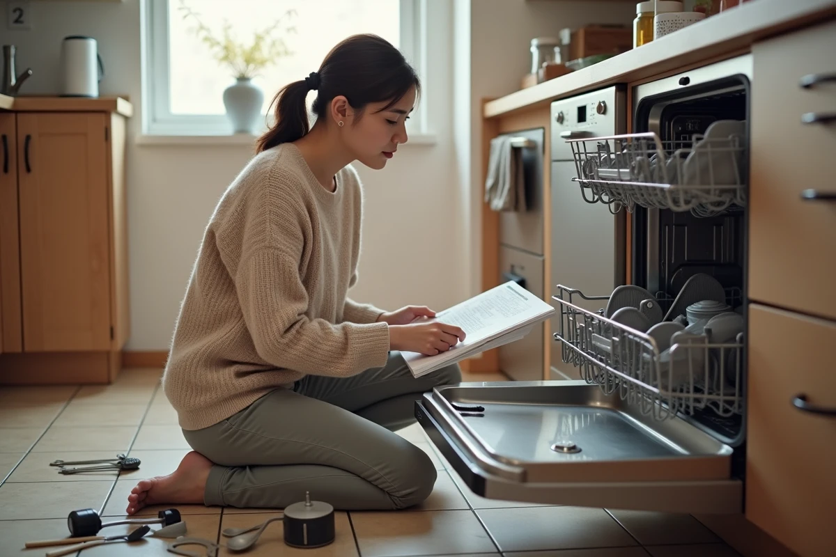 Jeune femme installant le panneau d