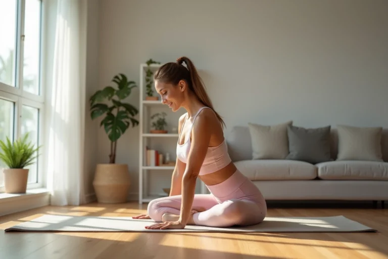 Femme en Pilates dans un salon moderne et calme